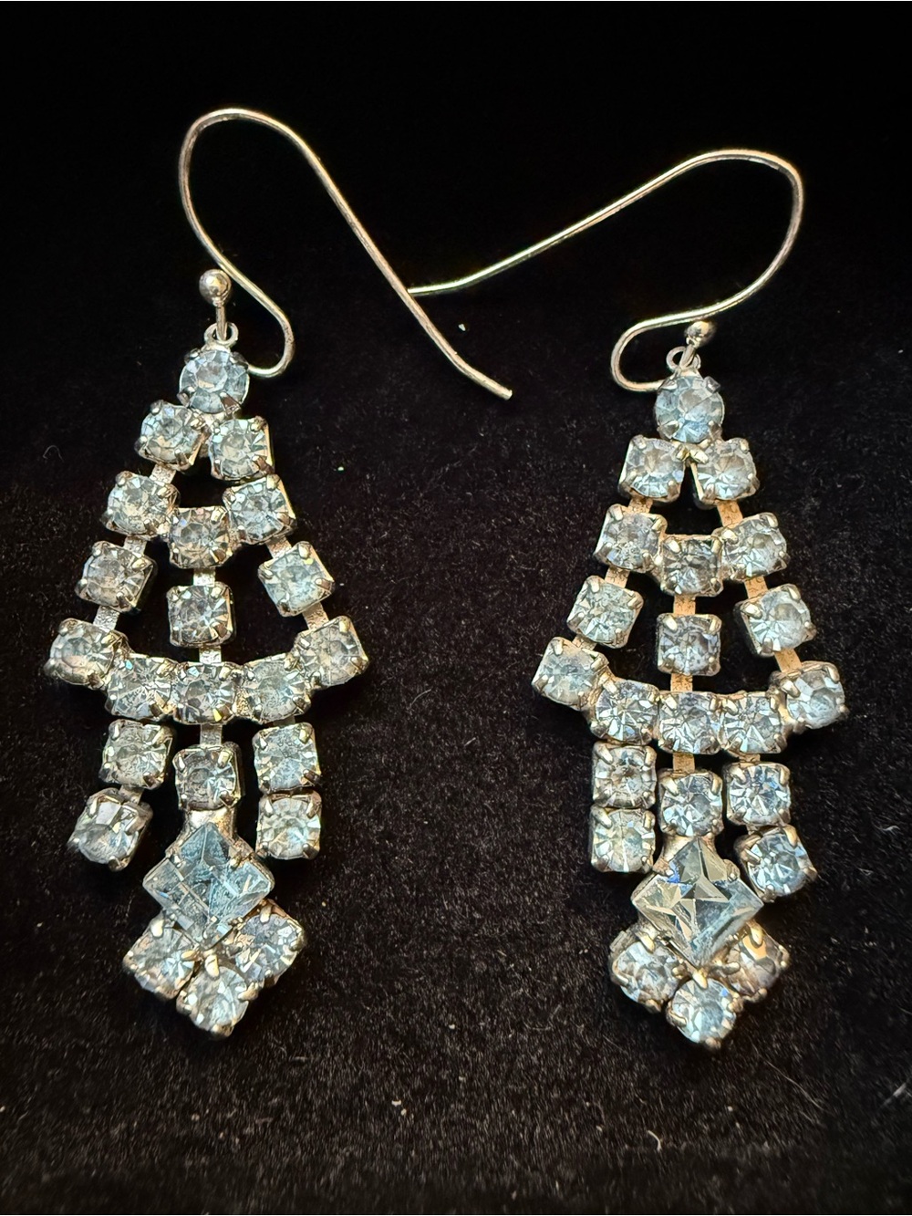 Vintage 1950s Prong Set Light Blue Rhinestone Chandelier Earrings (No. 0001)